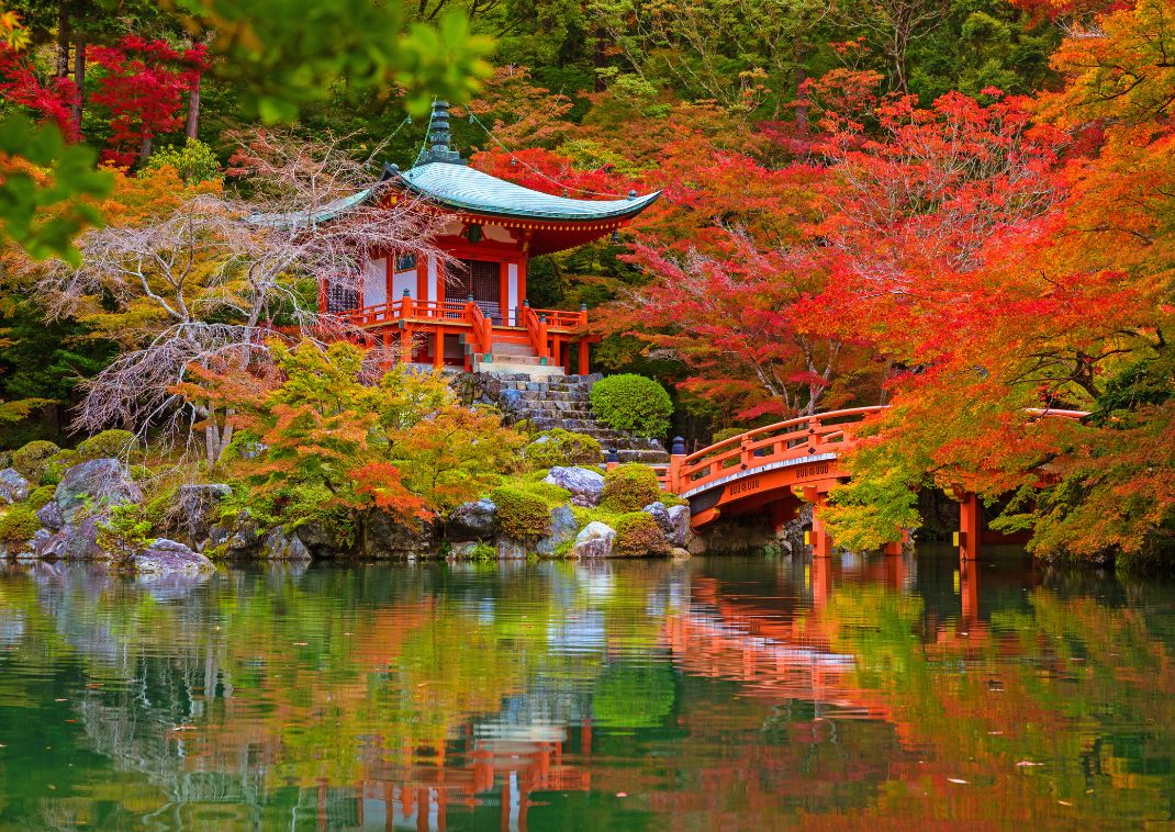 Daigo-ji temple with colourful maple trees in autumn, Kyoto, Japan