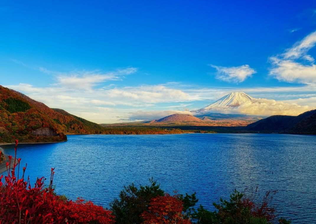 Motosu-søen og Mount Fuji, Yamanashi, Japan