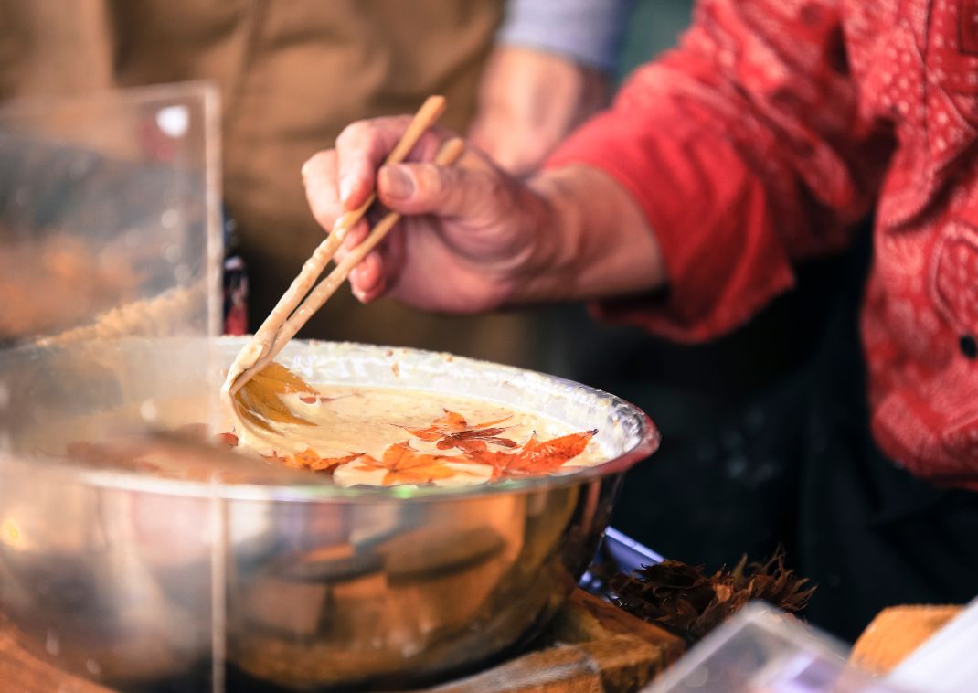 Delicious traditional japanese fried maple leaf tempura snack commonly seen during autumn season