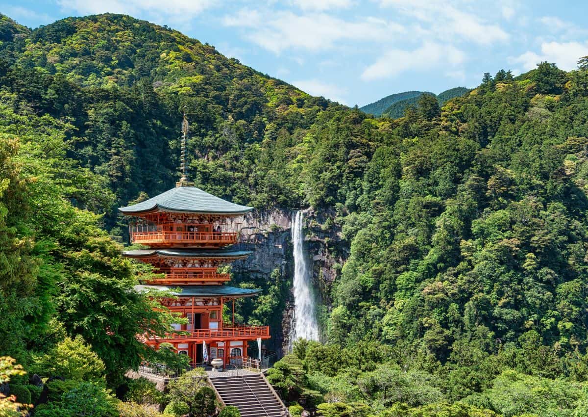 Pagode ved Nachi-vandfaldet på Kumano Kodo, Japan