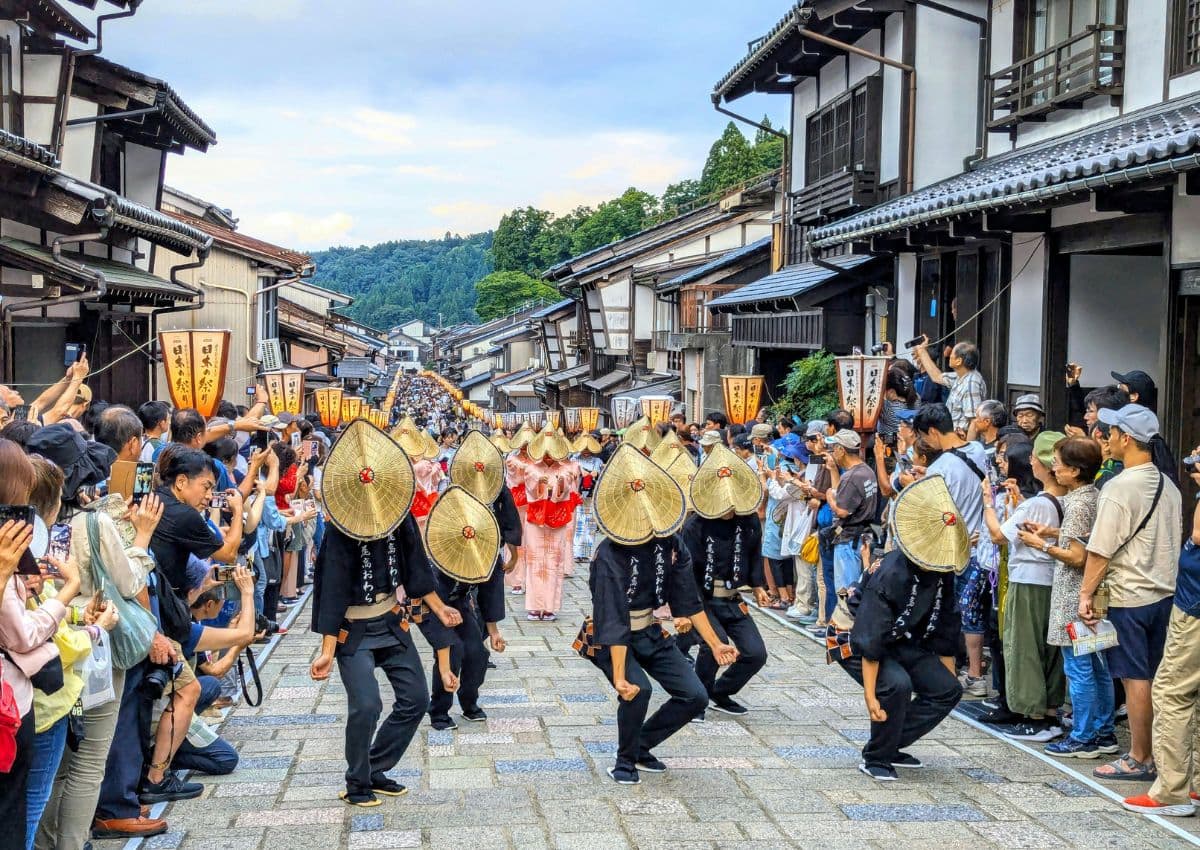 Dancers parade through Yatsuo Town, Toyama, Japan