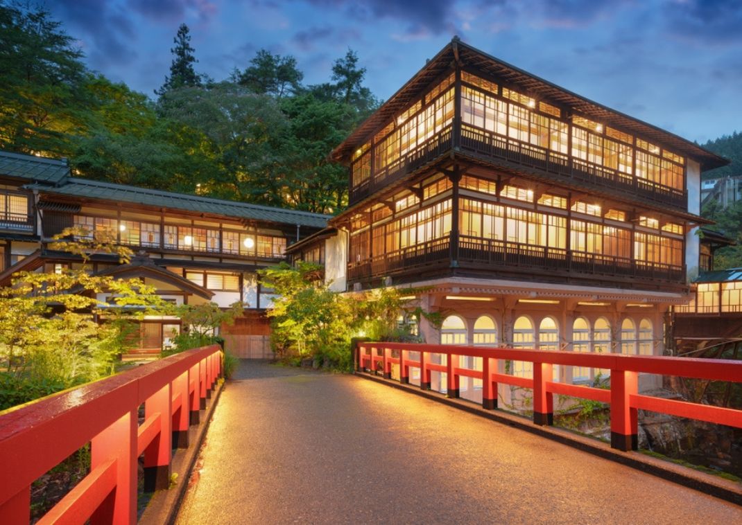 Traditionelle badehuse ved Shima Onsen i Gunma