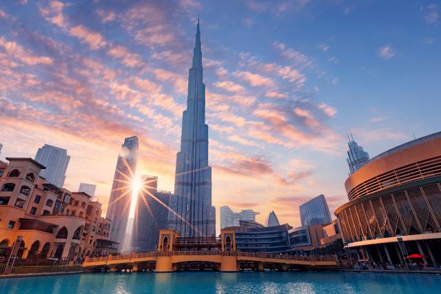 Udsigt over Burj Khalifa om natten, Dubai 