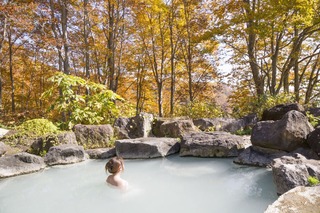 Japansk onsen under åben himmel