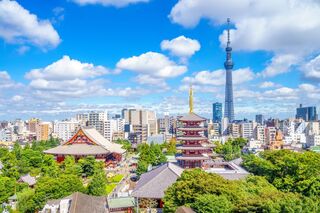 Udsigt over pagode og Tokyo Skytree