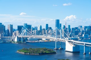 Odaiba med Rainbow Bridge og Frihedsgudinden